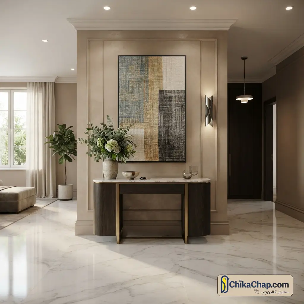 دیزاین دیوار شاخص لابی با تابلو کنواس چیکاچاپ